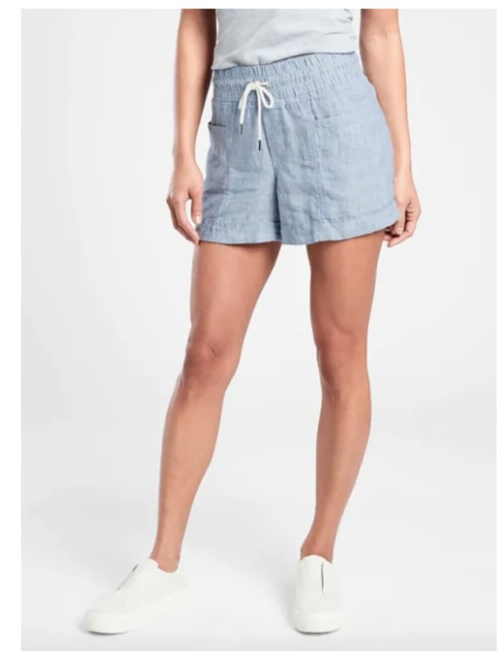 Athleta Cabo Linen 4" Short Light Blue Women's 10 100% Linen Summer Coastal